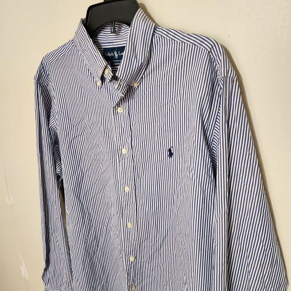 Polo Ralph Lauren Shirt Men Size 34-35 Classic Fit Blue Striped Button Down - Picture 3 of 10